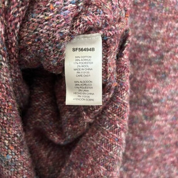 Leo & Nicole Purple Multicolor Cowl Neck Slit Hem Long Sleeve Oversized Sweater - Picture 6 of 6